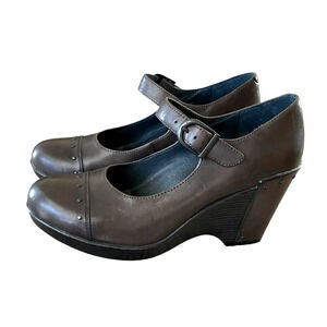 DANSKO Fanny Size 41/10.5 Brown Leather Mary Jane Steampunk Platform Wedge Shoes